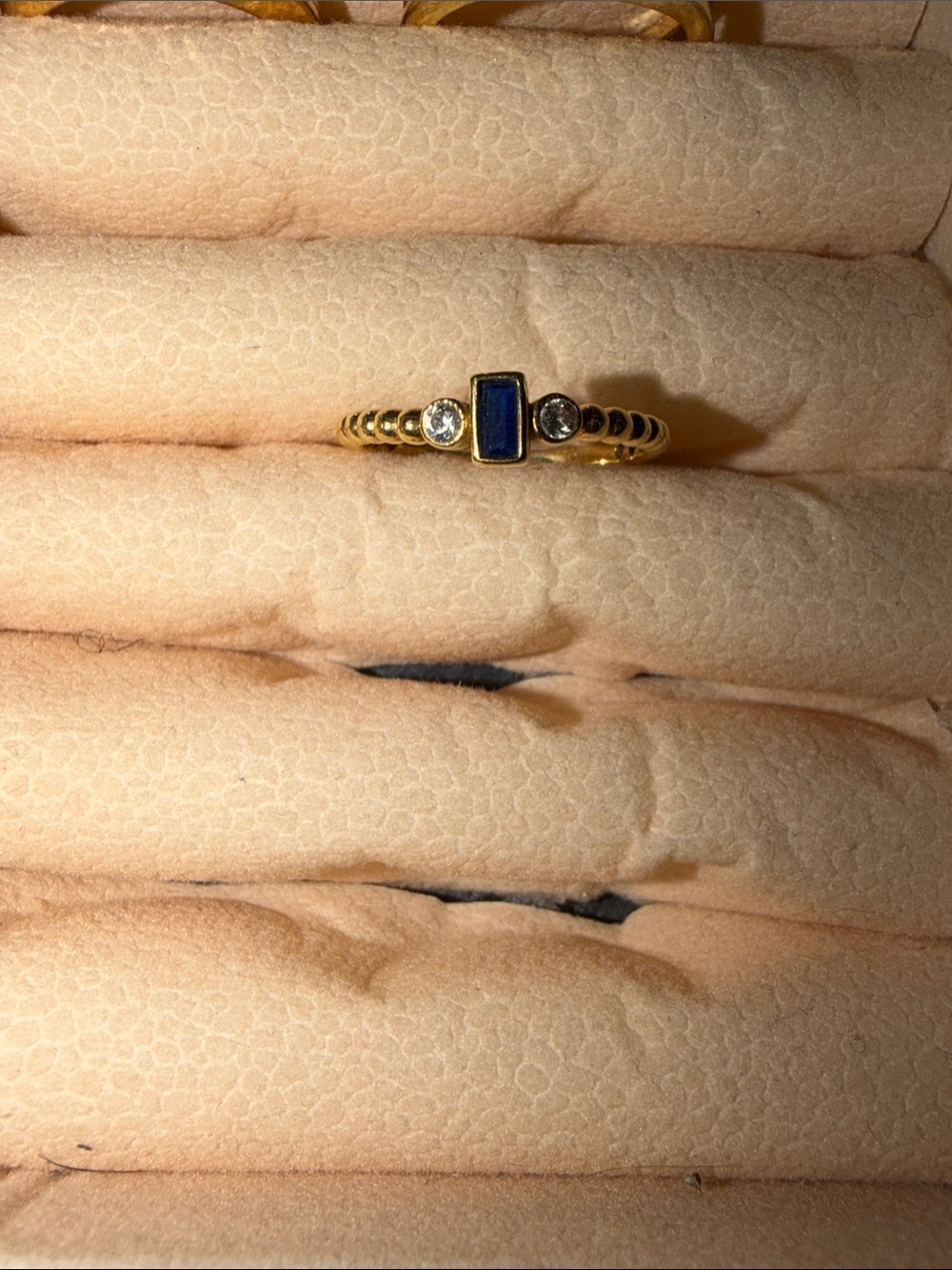 18K Solid Gold Adjustable Ring – Blue Zircon Stone – Minimalist Stackable Ring - Picture 2 of 5